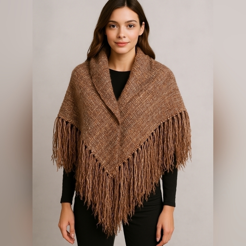 Vintage Mary Lynn OShea Pink Gray Chenille Blend Woven Triangular Shawl Wrap
